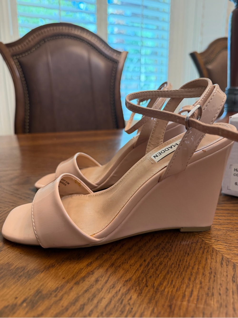Steve Madden Blush Nude Wedge Sandals with Ankle Strap